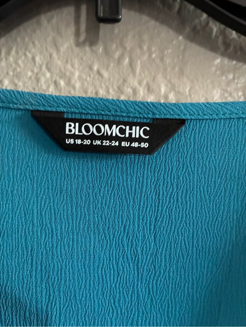 BloomChic Teal Embroidered Patchwork Flounce Sleeve Dress - Picture 6 of 7